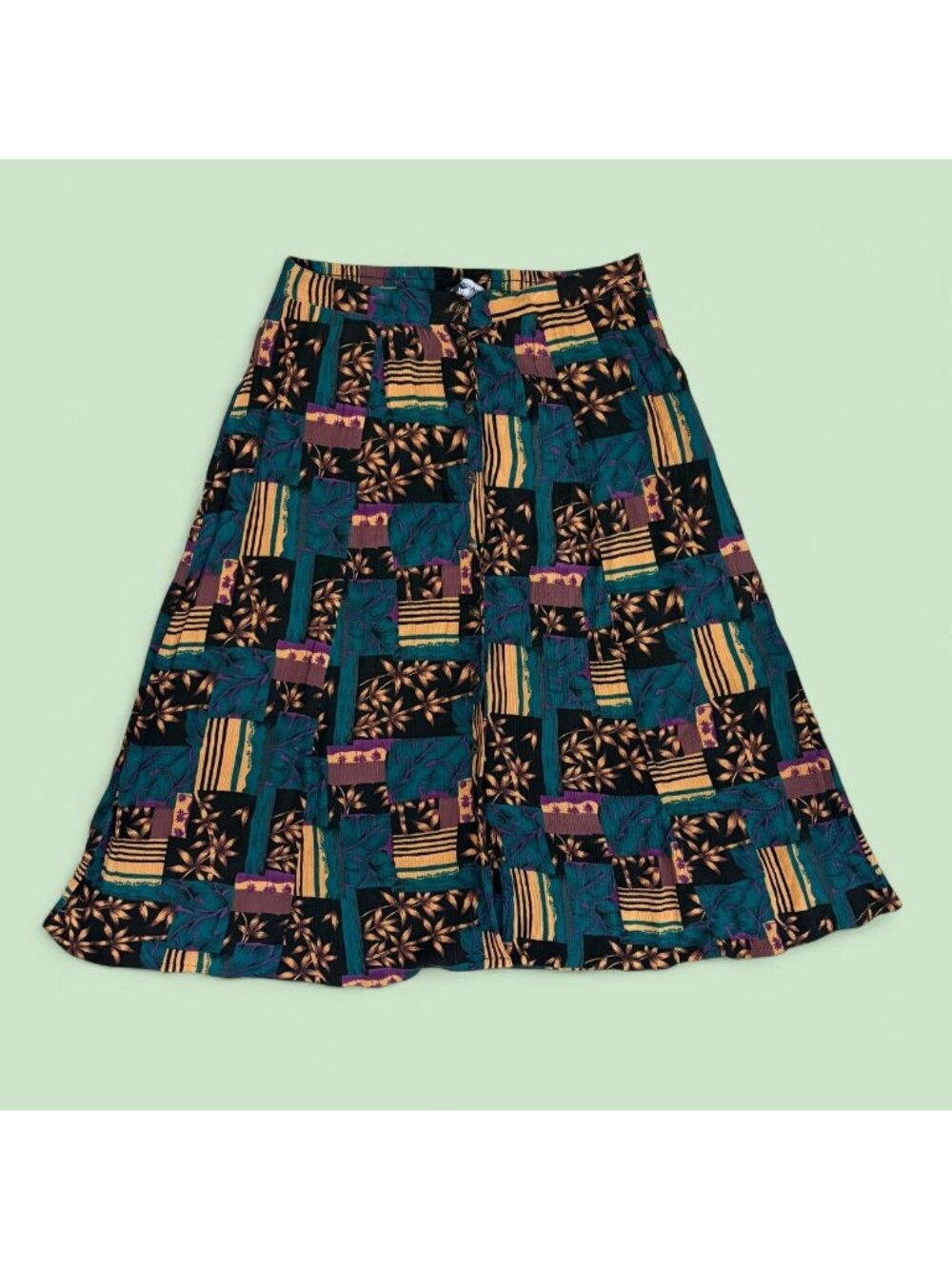 90s floral patchwork boho button front skirt